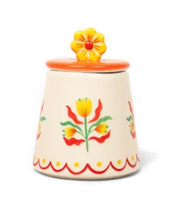 Retro Folk Stoneware Hand Painted Sugar Pot