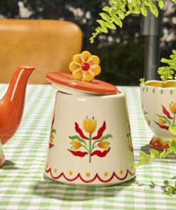 Alternative view of Retro Folk Stoneware Hand Painted Sugar Pot