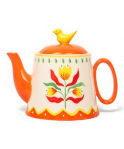 Retro Folk Stoneware Hand Painted Teapot